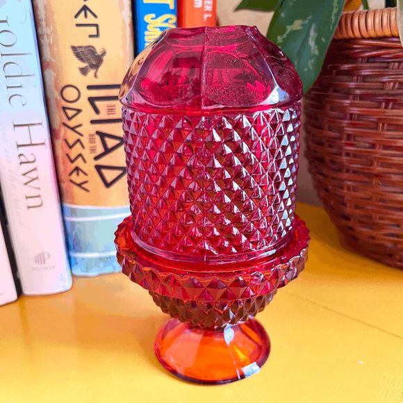 Other - Vintage Viking Glass Red Diamond Point Glimmer Fairy Lamp